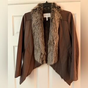 BCBGeneration Brown Faux Fur Trim Jacket